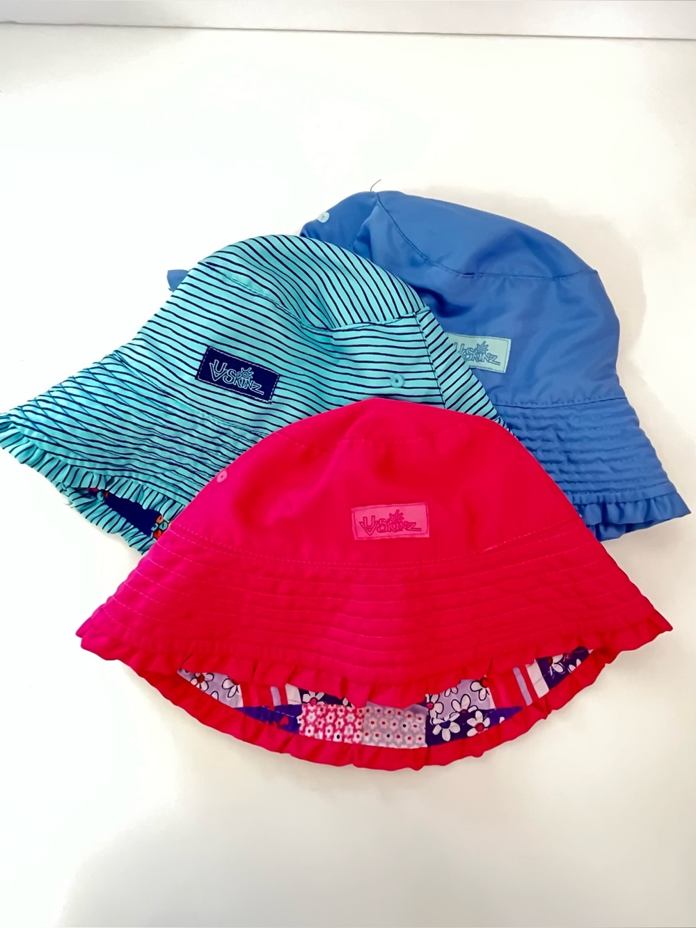 UV Skinz Reversible Girls Pink Blue Teal Sun Bucket Hats Lot of 3 Size 4T